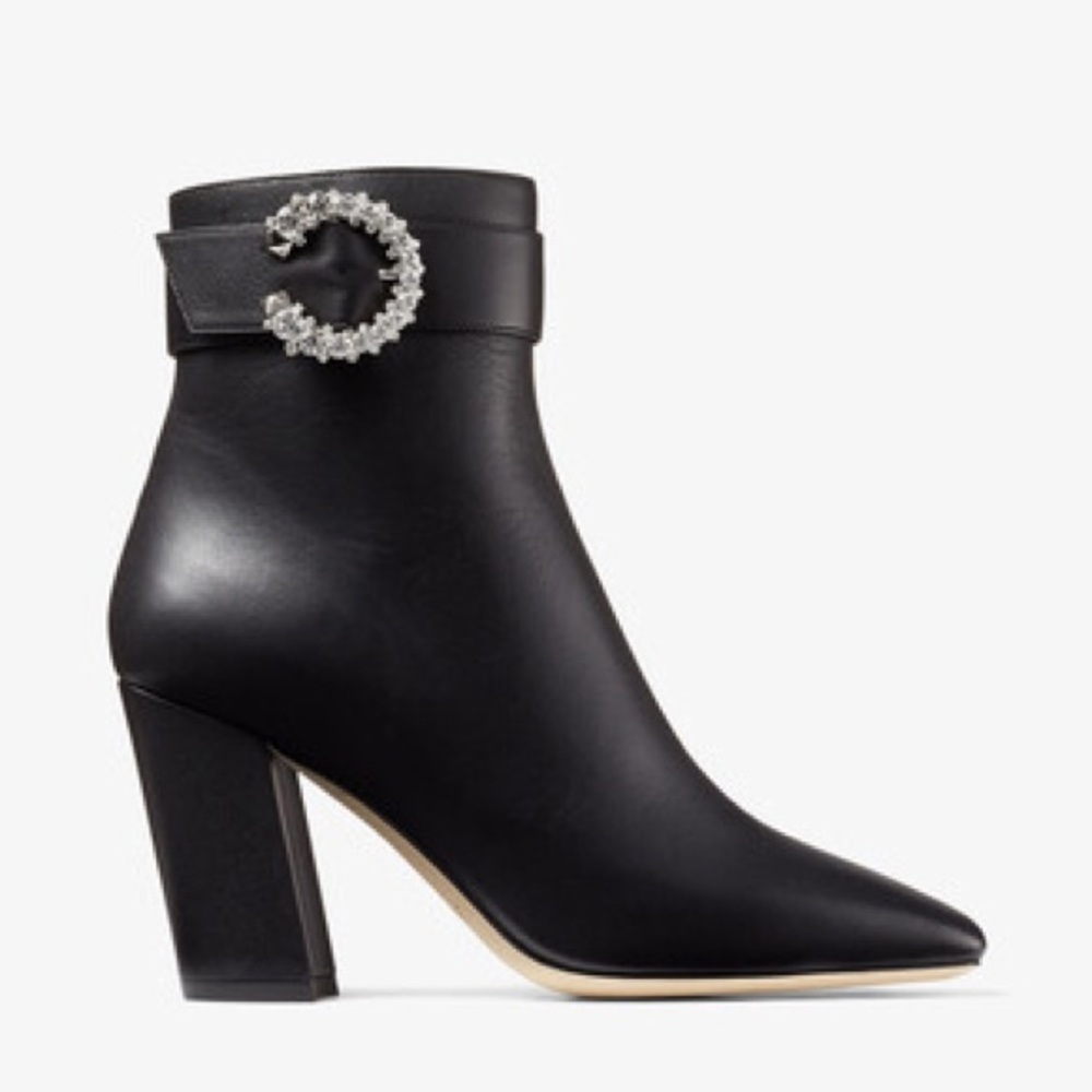 Jimmy Choo Myan 85mm crystal buckle leather ankle boot